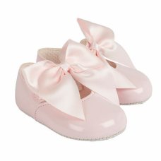 B025: Baby Girls Soft Soled Shoe with Large Bow -Pink (Shoe Sizes: 0-3)